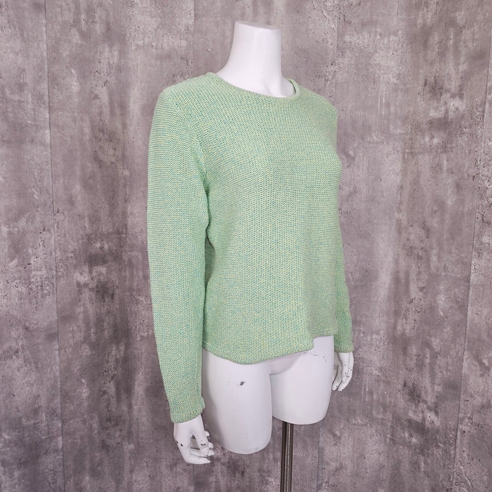 L.L. Bean Women's Cotton Sweater Small‎ Green Blue Marled Knit Crewneck Pullover - Picture 4 of 8